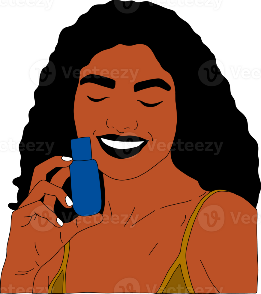 beautiful women smiling and holding product. cartoon style character. png