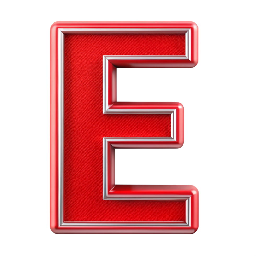 Alphabet E in the red design with white outline is isolated on transparent background png
