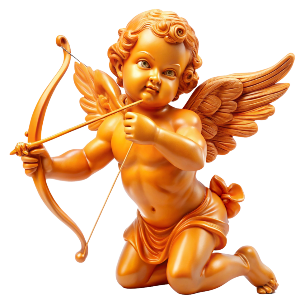 a orange cherub statue with a bow and arrow sculpture is isolated on transparent background png