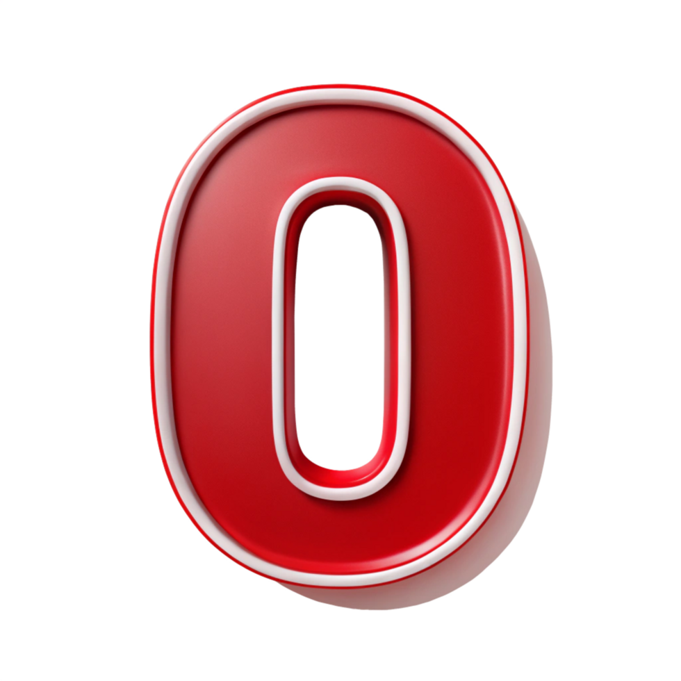 number zero in the red design with white outline is isolated on transparent background png