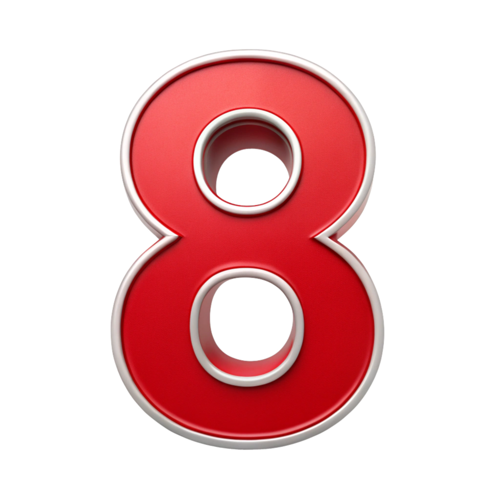 number eight in the red design with white outline is isolated on transparent background png