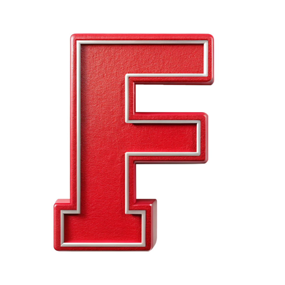 Alphabet F in the red design with white outline is isolated on transparent background png