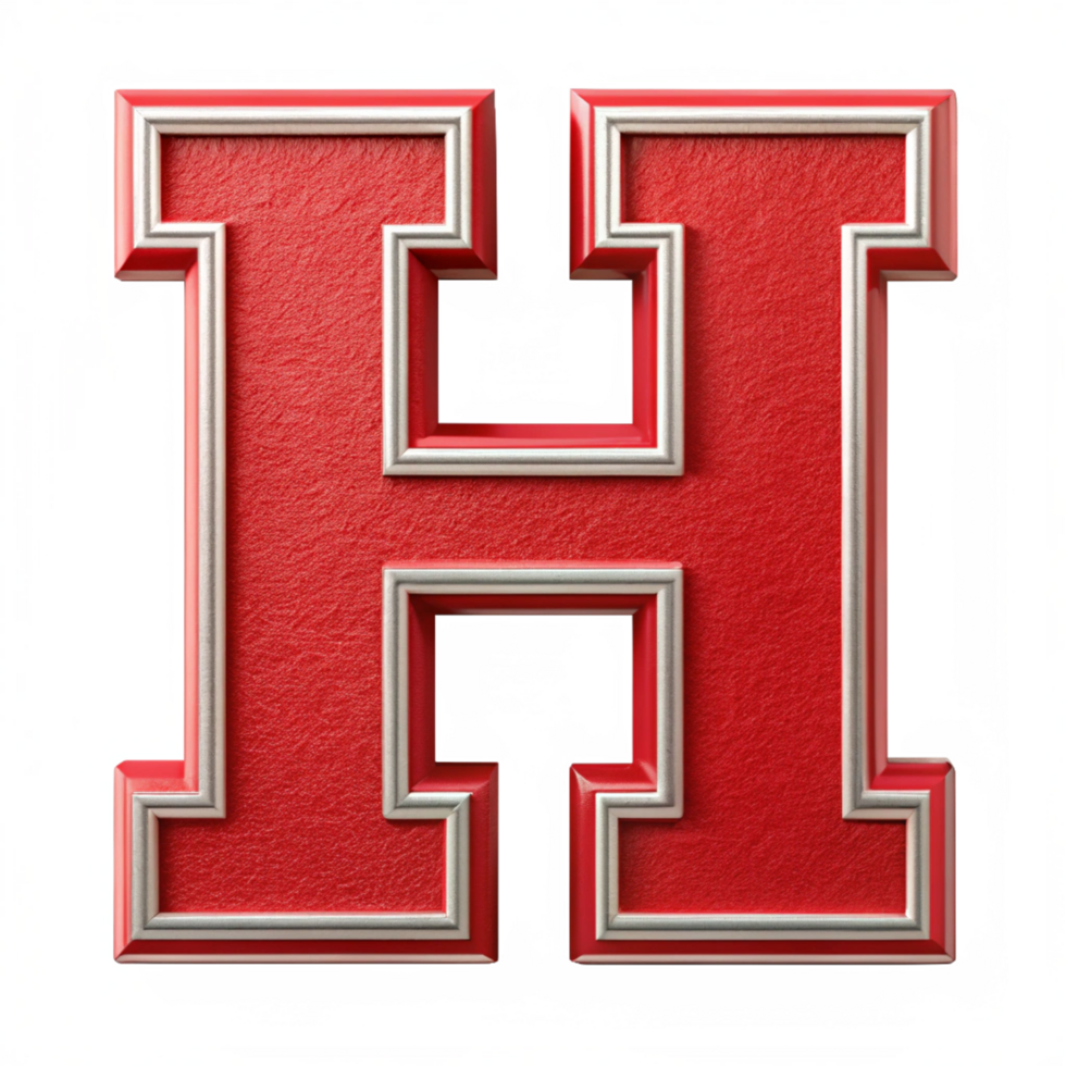 Alphabet H in the red design with white outline is isolated on transparent background png