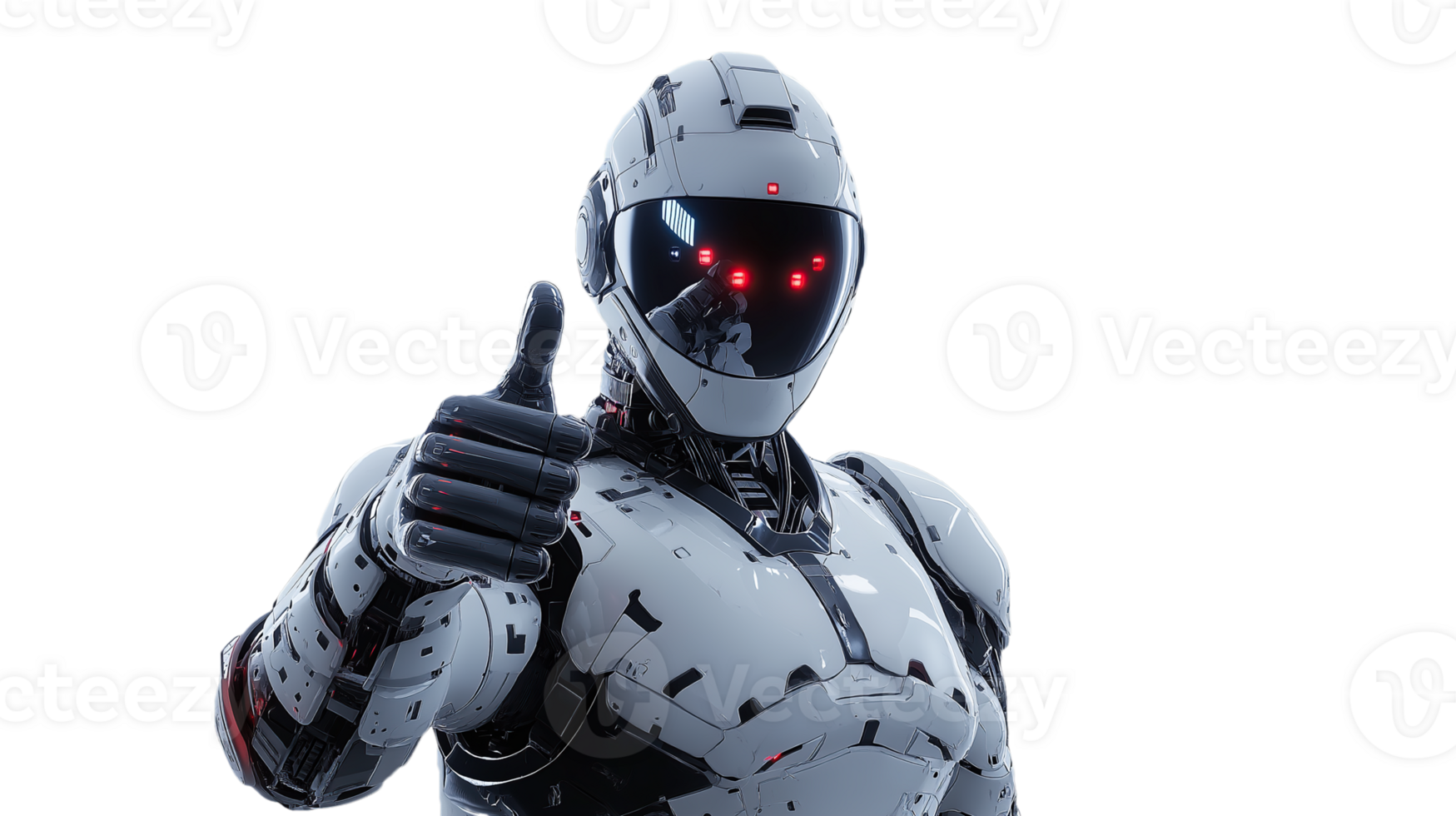 Robot in Armored Vest and Reflective Visor. Humanoid Thumbs-Up Pose on Transparent Background png