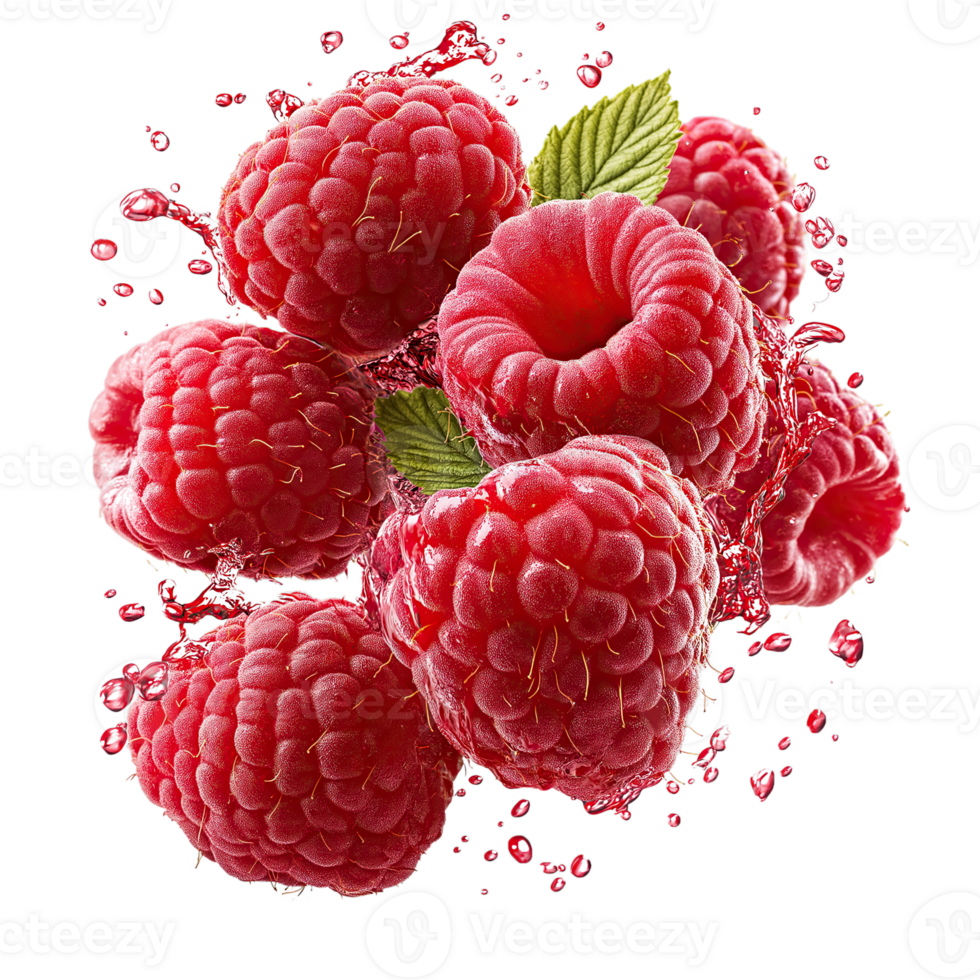 Fresh Raspberry Slices Floating in Mid-Air on Transparent Background png