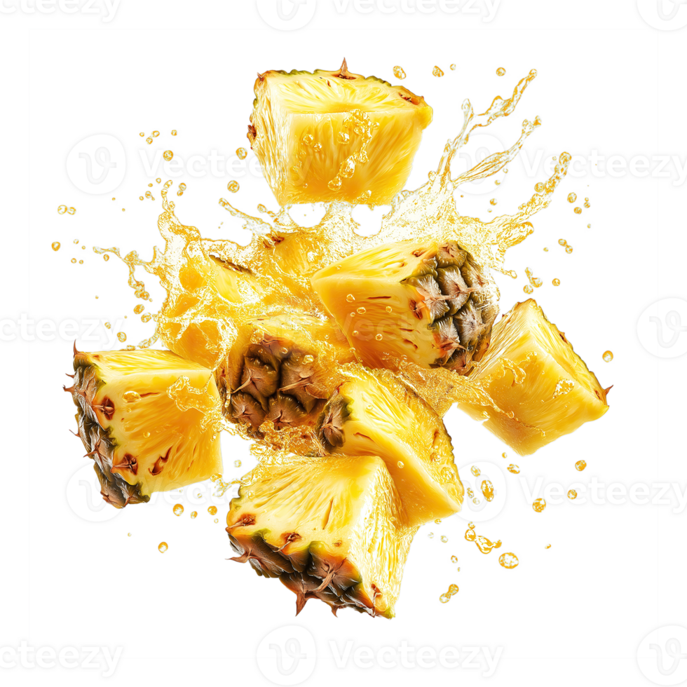 Fresh Pineapple Slices Floating in Mid-Air on Transparent Background png