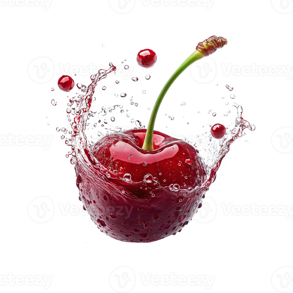 Fresh Cherry Floating in Mid-Air on Transparent Background png
