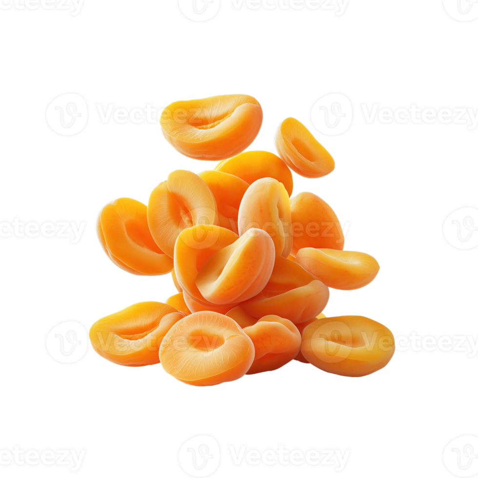 Fresh Apricots Slices Floating in Mid-Air on White . Crisp, Juicy, Stylish Splash Effect for Healthy Snack Ads, Food Branding and Lifestyle Campaigns. Isolated on Transparent Background png