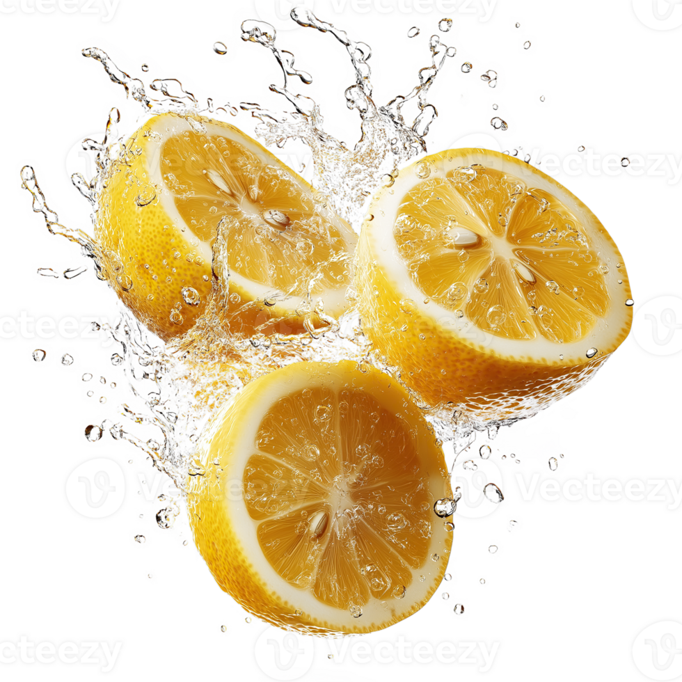 Fresh Lemons Slice Floating in Mid-Air. Isolated on Transparent Background png
