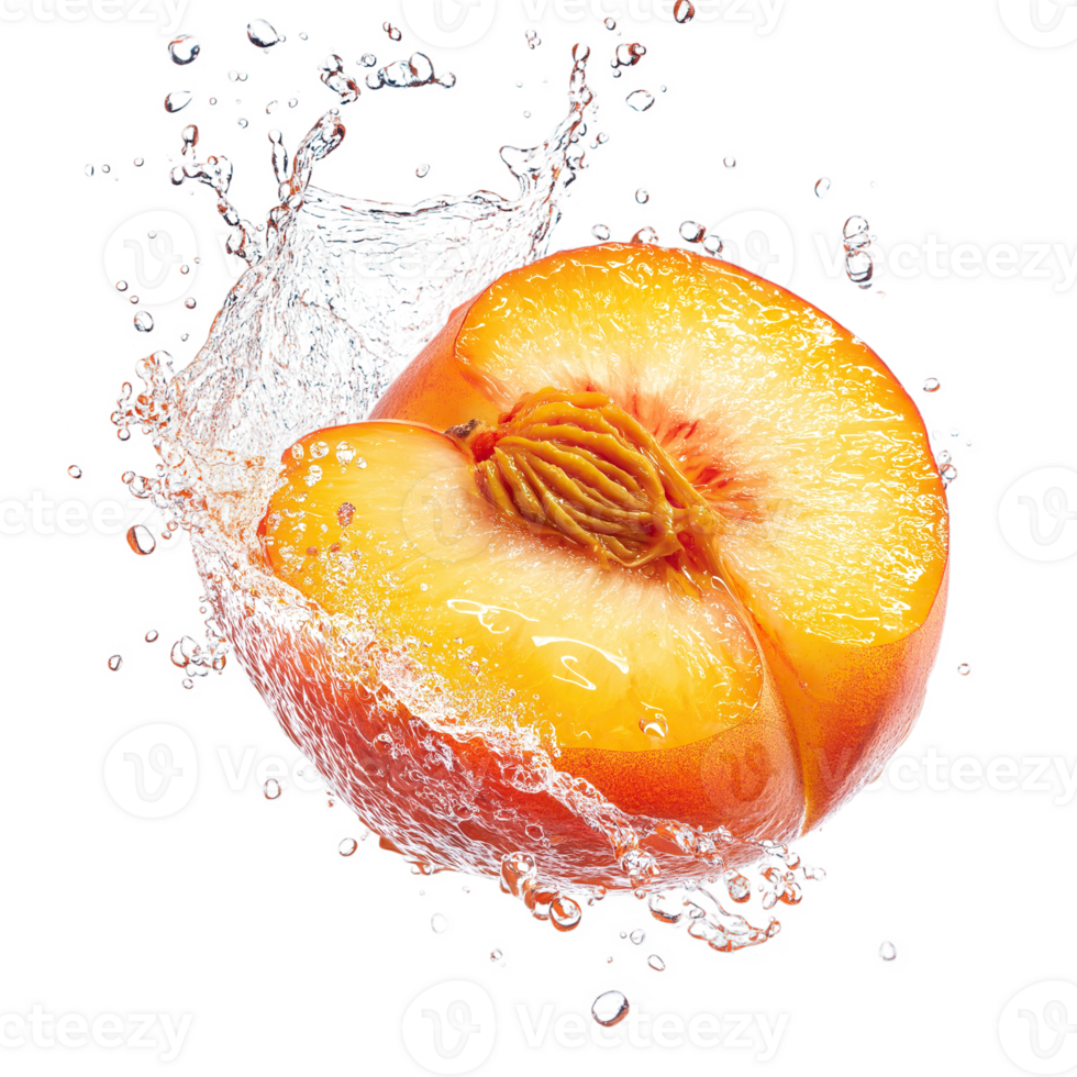 Fresh Peaches Slices Floating in Mid-Air. Isolated on Transparent Background png