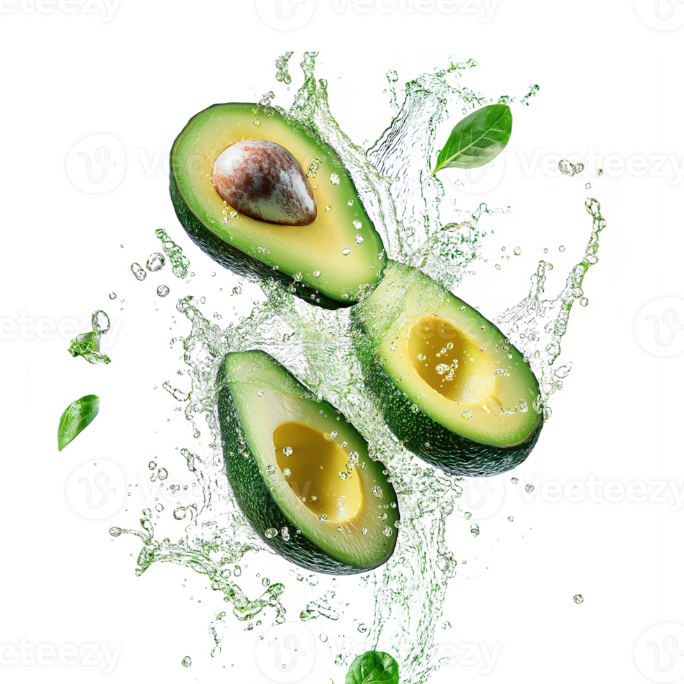 Fresh Avocado Slices Floating in Mid-Air . Isolated on Transparent Backgroun png