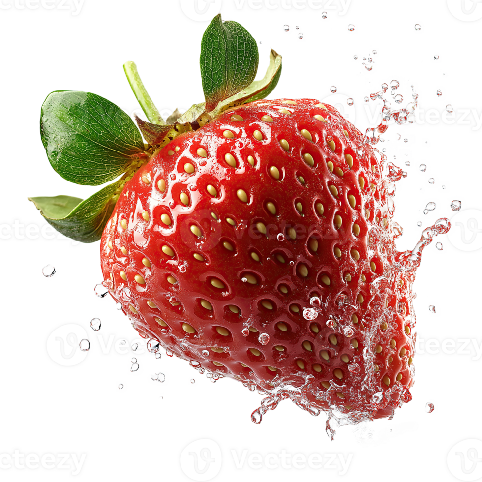 Fresh Strawberry Splash Floating in Mid-Air. Juicy, Crisp Fruit Isolated on Transparent, Perfect for Food Ads png