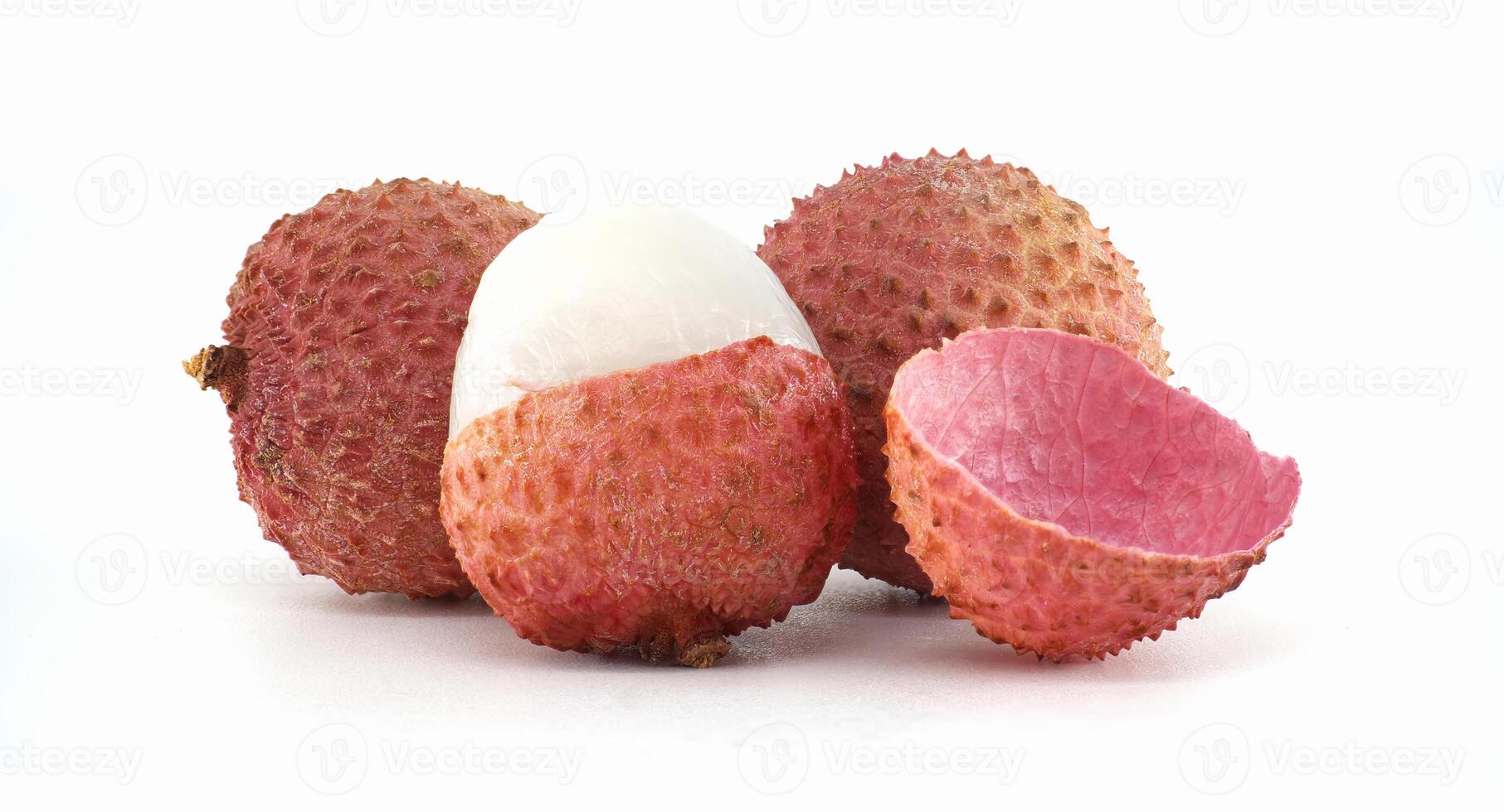 Fresh Lychee Fruit Displayed with Peeling and Bright Background photo
