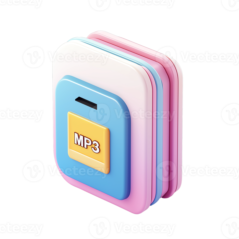 Cute 3D Cartoon MP3 Icon, Audio Icon - Soft Lighting, Transparent Background png