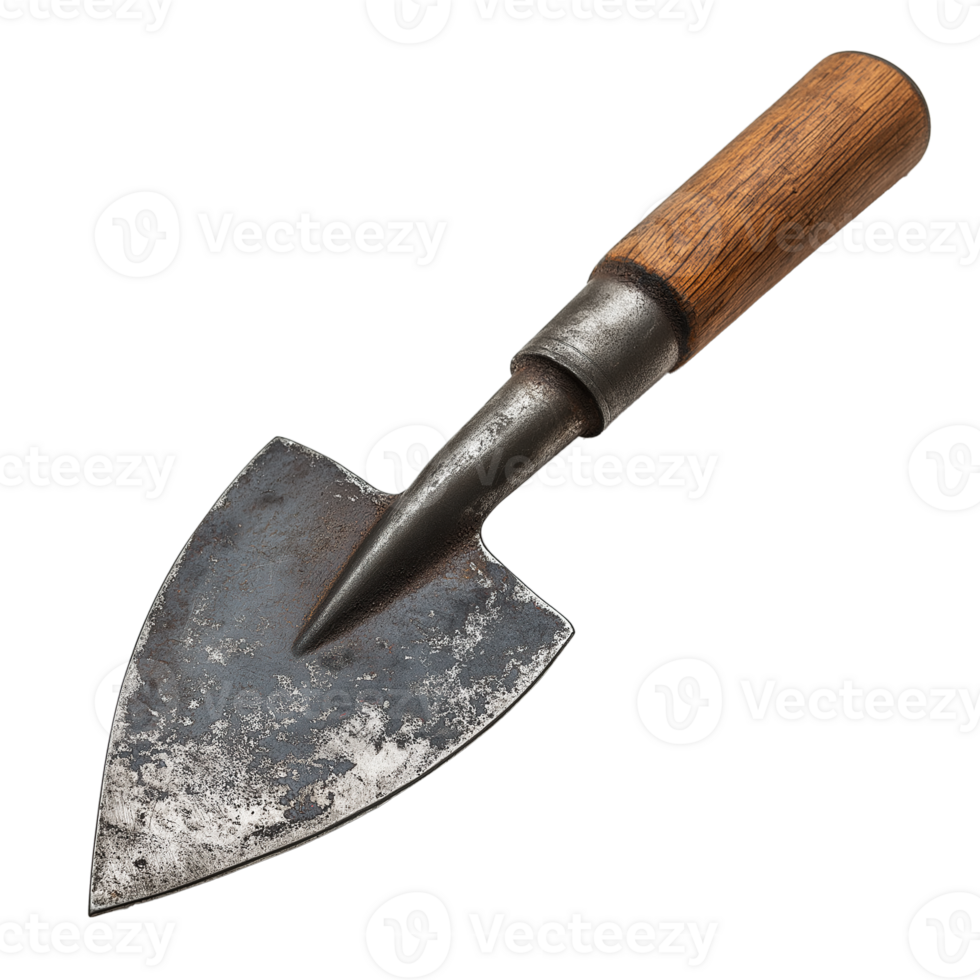 Vintage Garden Trowel with Wooden Handle. Isolated on Transparent , Rustic Metal Texture png