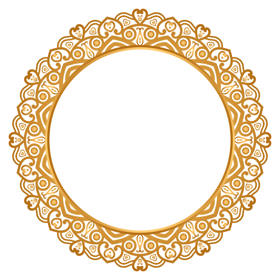 Luxury golden mandala pattern circle frame islamic wedding frame invitation transparent background png