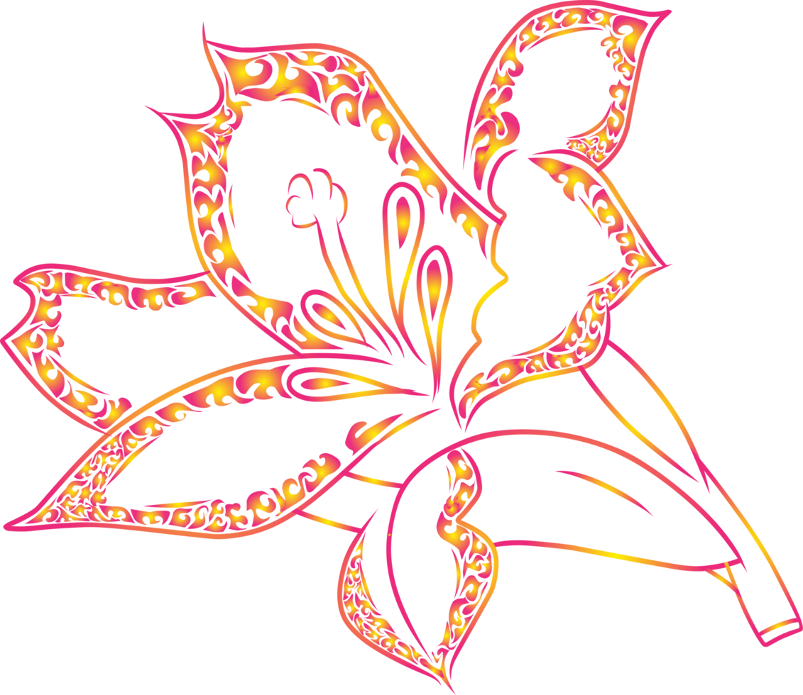 An ornamental artwork of a red flower featuring intricate details and ornate decorative patterns, symbolizing beauty, elegance, and floral style. png