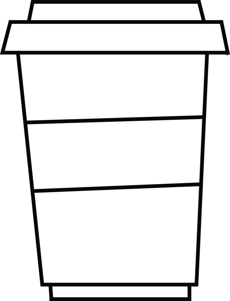 Outline coffee cup illustration with lid. Black line art on a gray background. Minimalist design perfect for coffee shops, menus, and branding. png