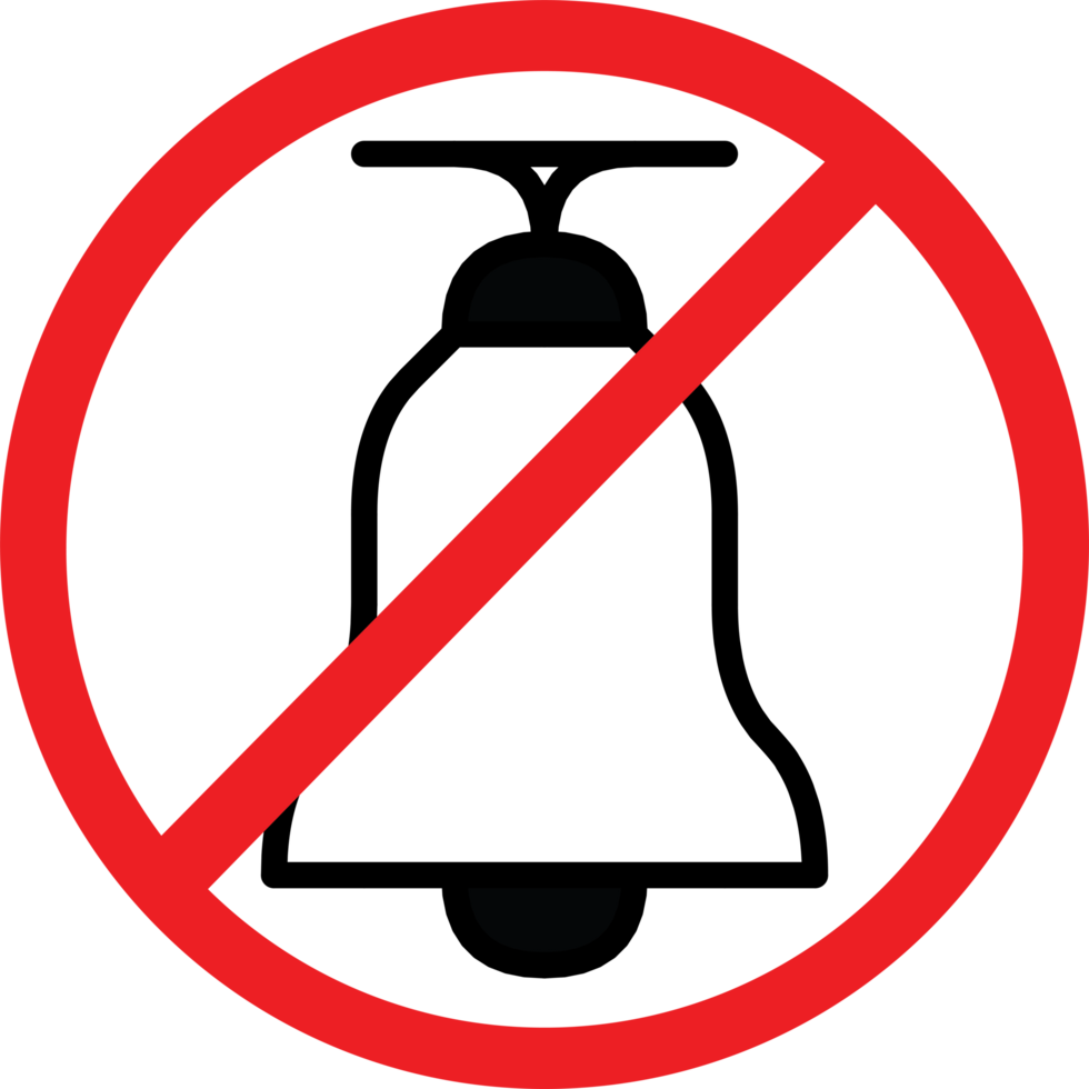 No bell ringing icon with a red prohibition sign. Perfect for quiet zones, libraries, and notification settings. Simple design on a light background. png