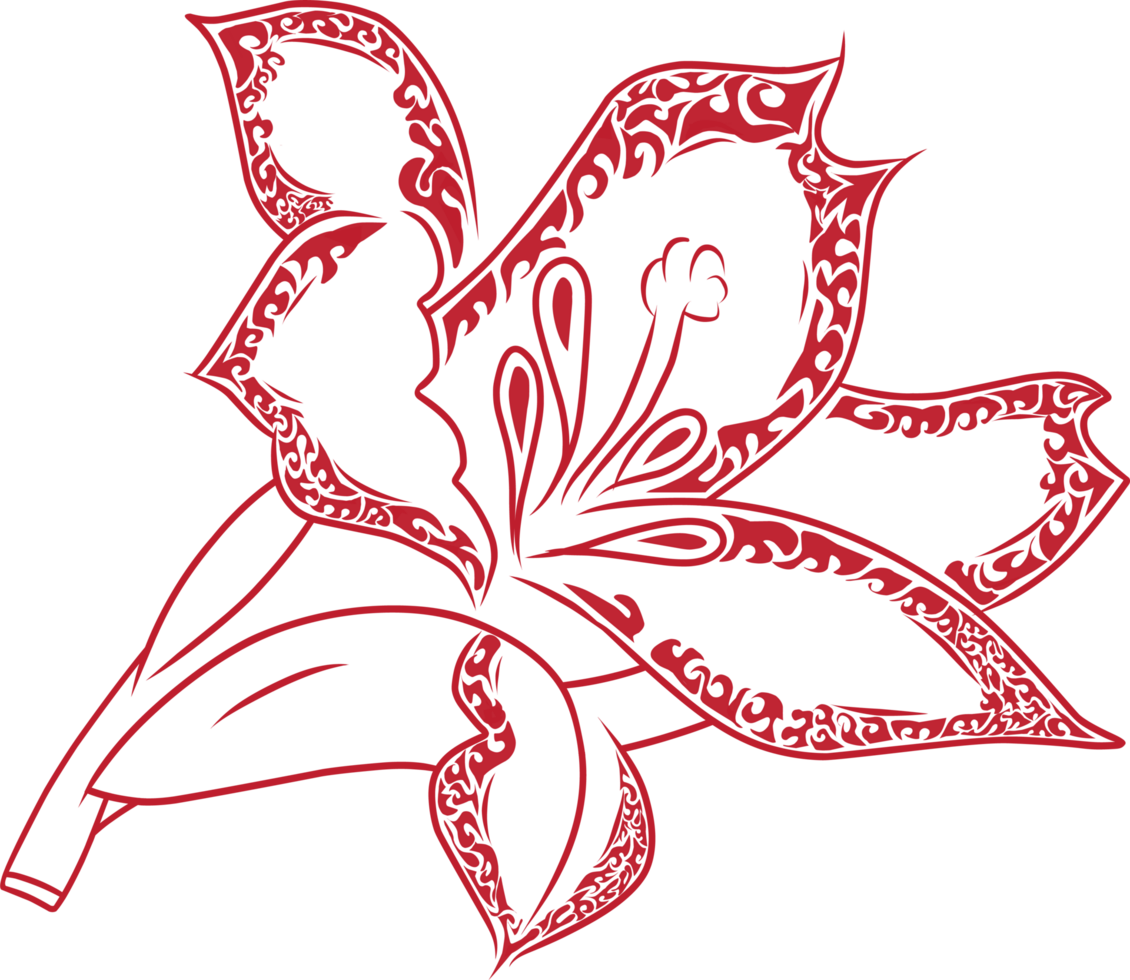 Elegant Red Floral Decoration Featuring Ornate Patterns and Detailed Petal Design png
