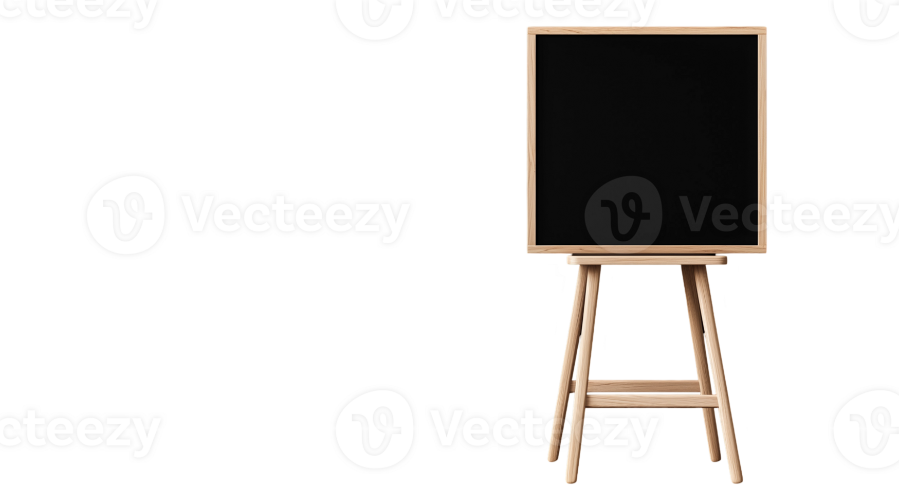 A sleek, minimalist black chalkboard on a wooden easel, perfect for modern classrooms or home decor. Ideal for creative presentations and educational settings. png