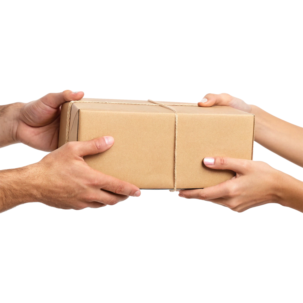 Safe package delivery concept with hands holding a parcel transparent background png