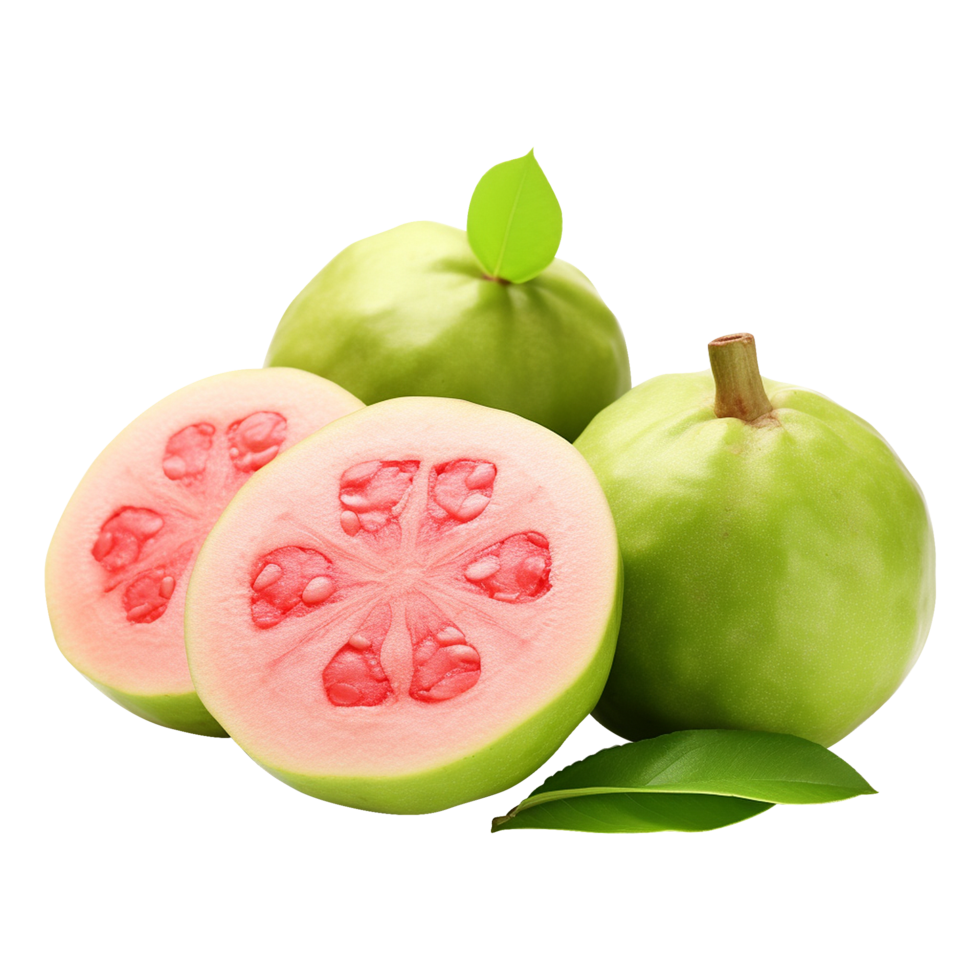 Delicious guava fruit in whole and sections png