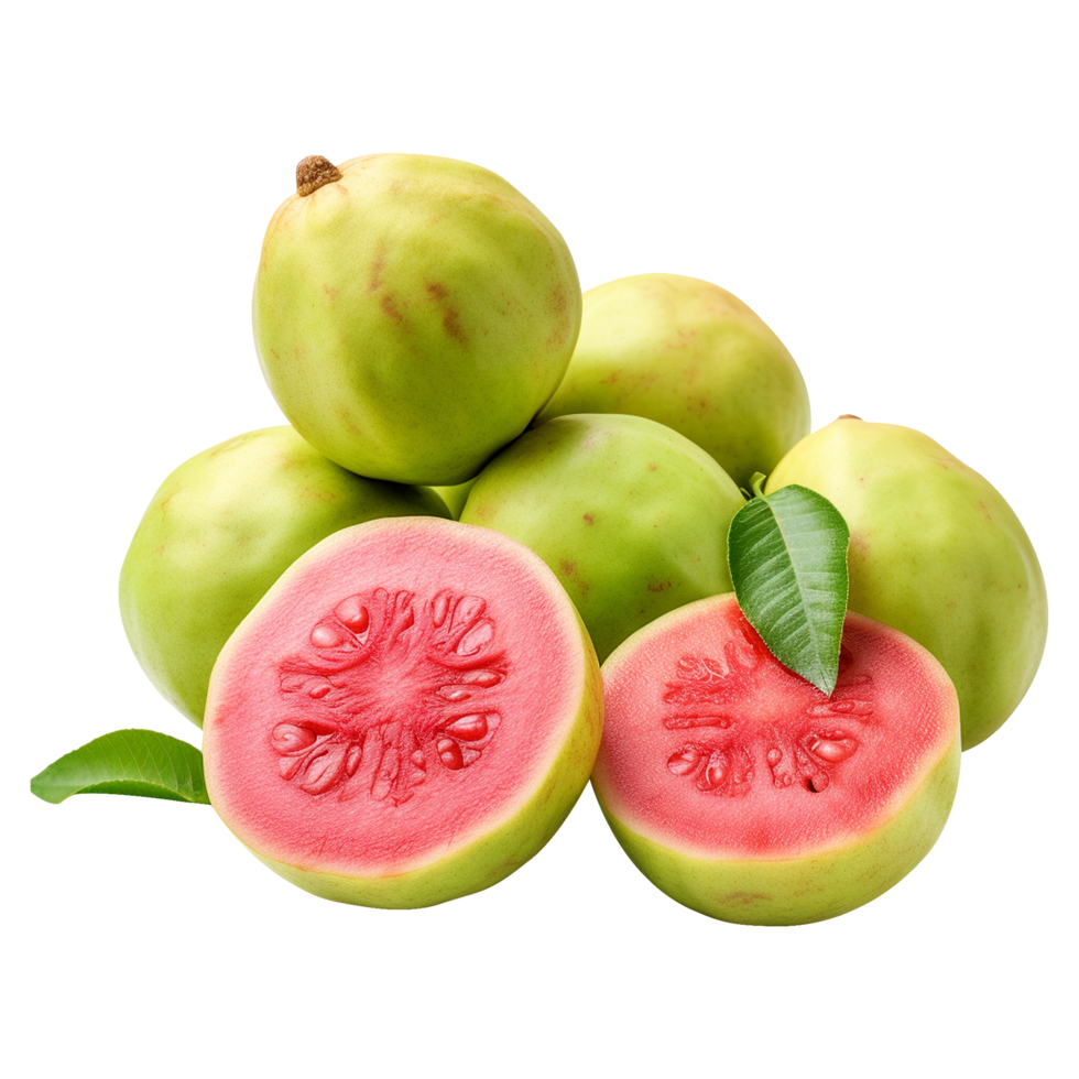 Ripe guava with vibrant color and fresh slices png