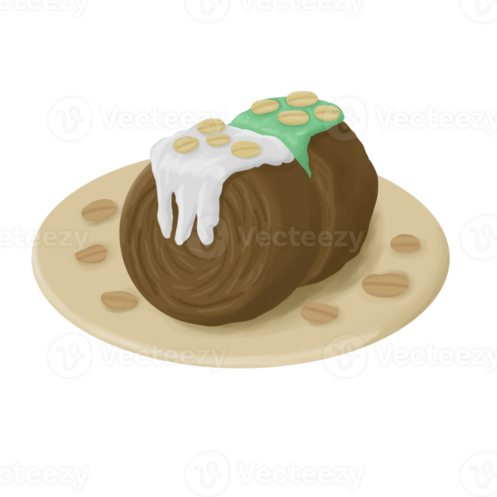 chocolate cake with cream and nuts on a plate png