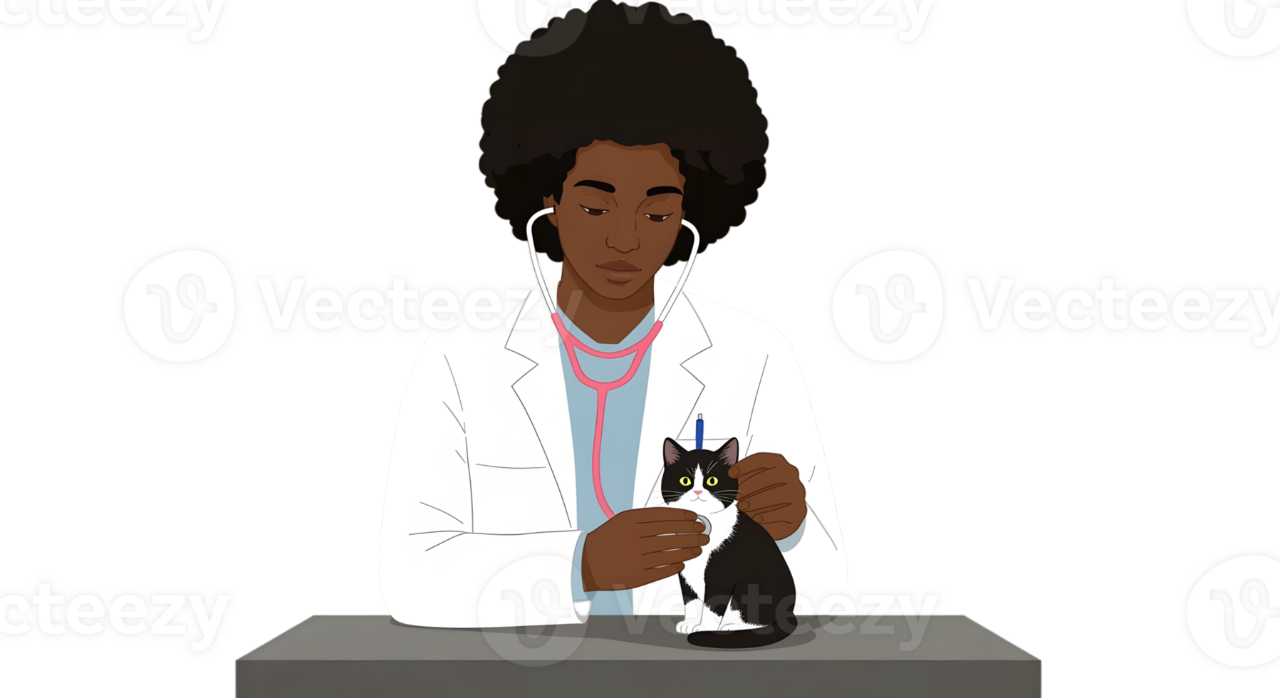 Illustration of a Young Black Male Veterinarian Examining a Kitten png