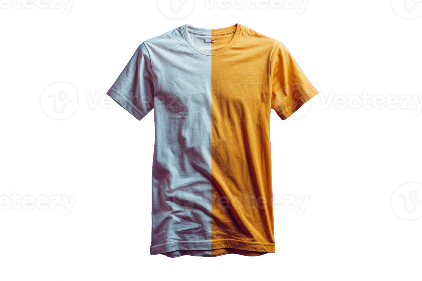 A white and yellow tshirt displayed on a darkcolored background png