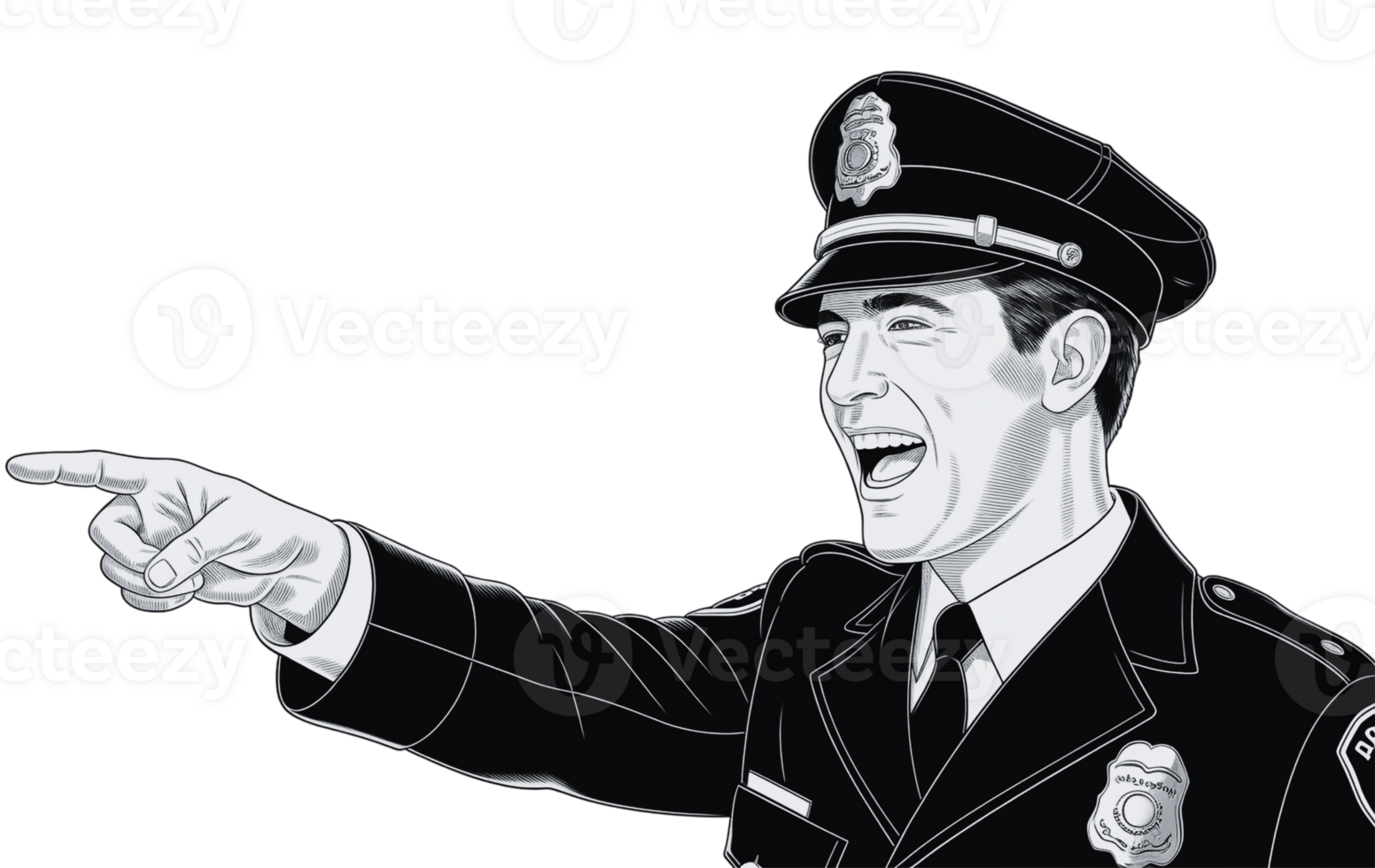 Male police officer in uniform, pointing to the side as if giving directions png