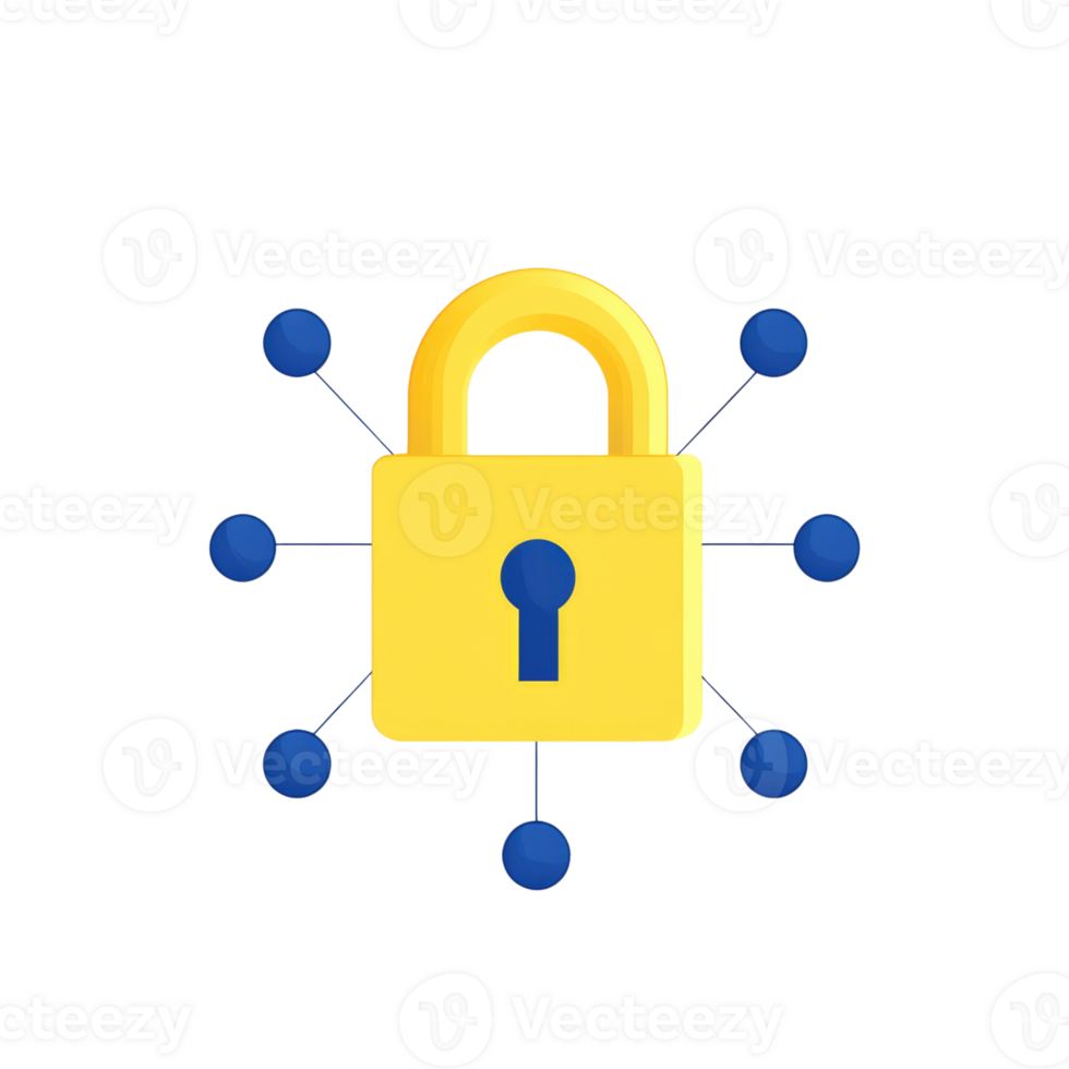 a yellow padlock with blue circles around it png