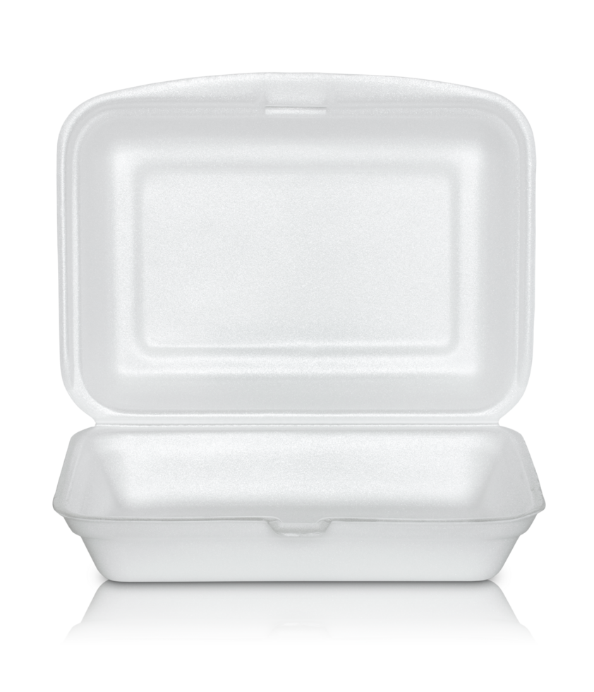 open white styrofoam box isolated with reflect floor for mockup png