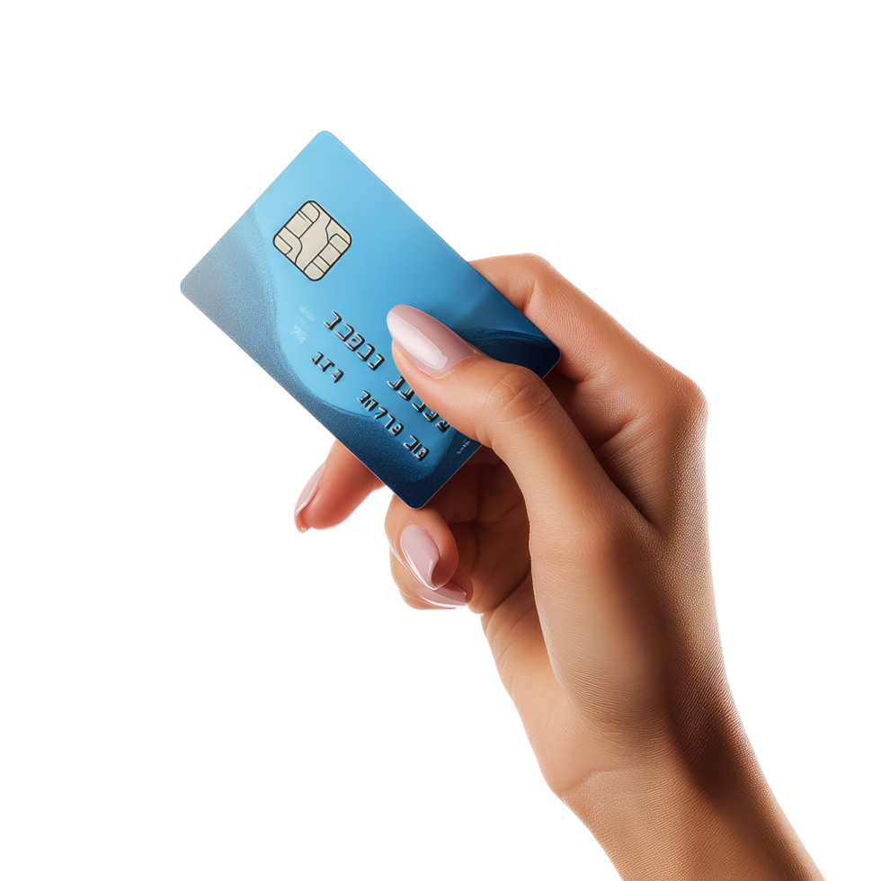 hand holding credit card on transparent background png