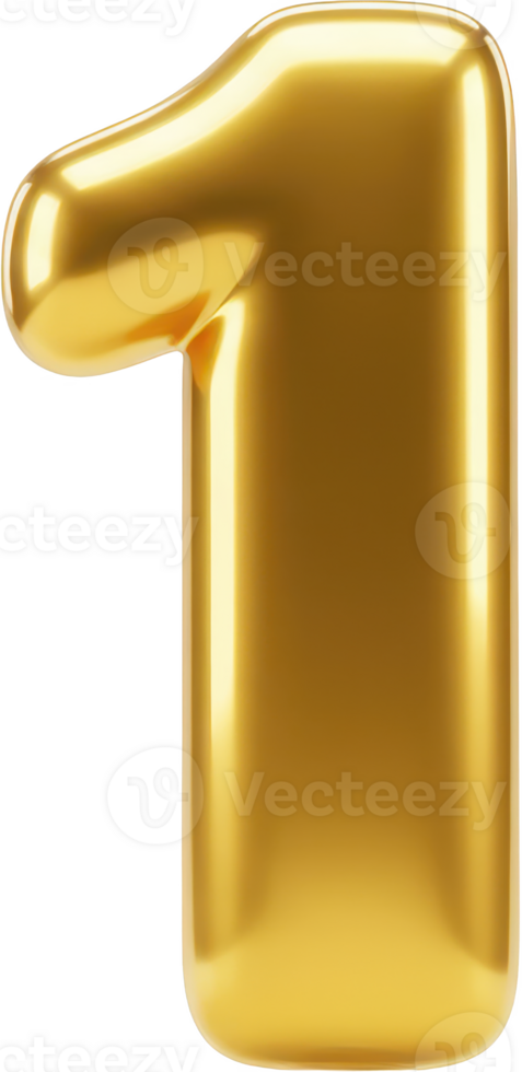 Golden balloon number one. Shiny, inflatable, and vibrant. Great for celebrations, birthdays, or anniversaries. png