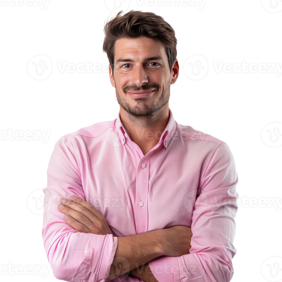 a man in pink shirt standing with his arcrossed png