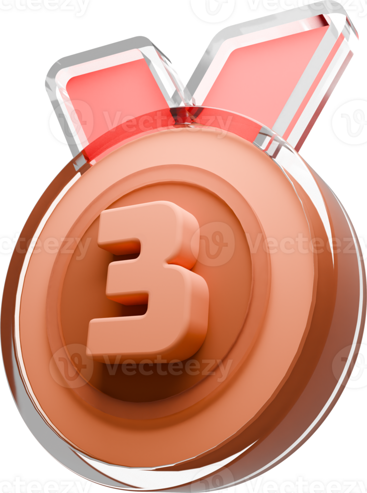 3D Gold medal 3rd award third place transparent cute game concept clipart illustration png