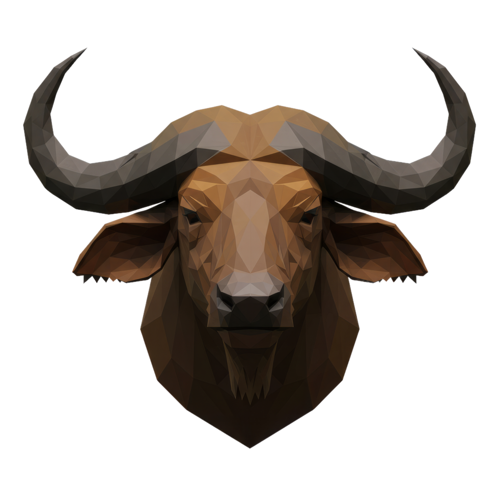 Low Poly Animal Head Illustration With Brown Geometric Design On Transparent png