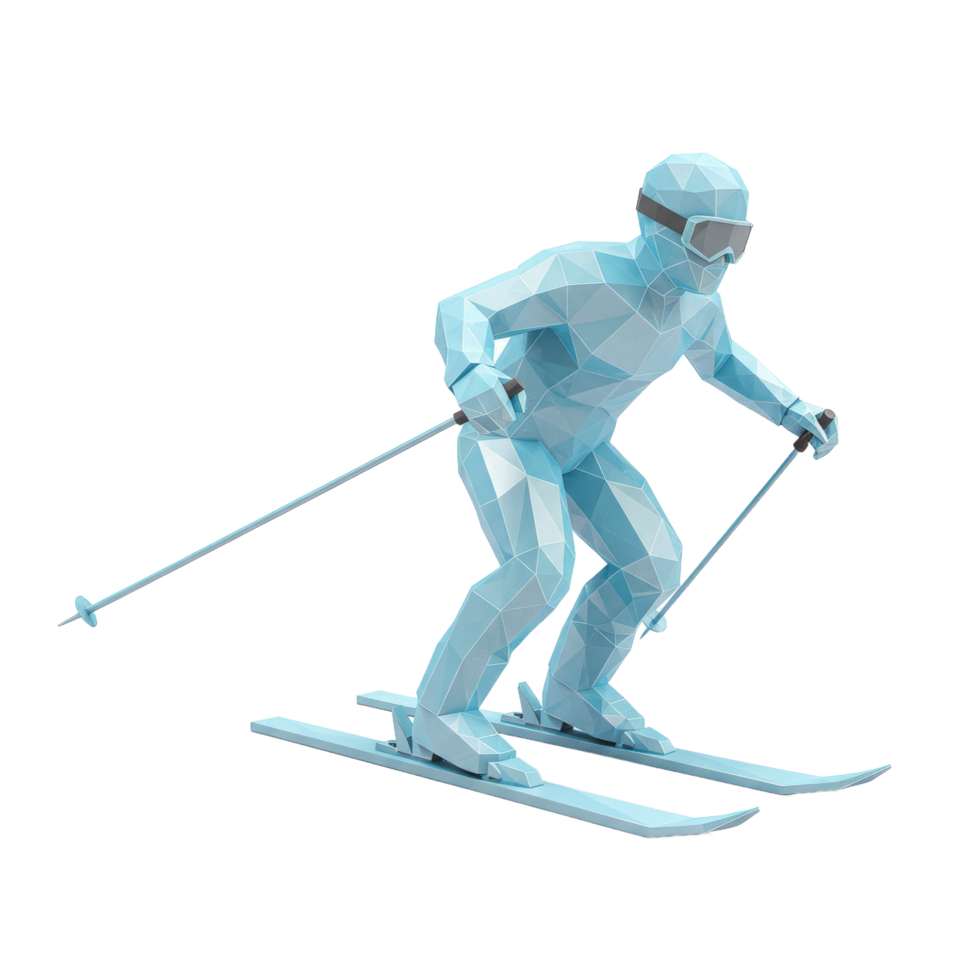 Low Poly Person Skiing on Transparent Background png