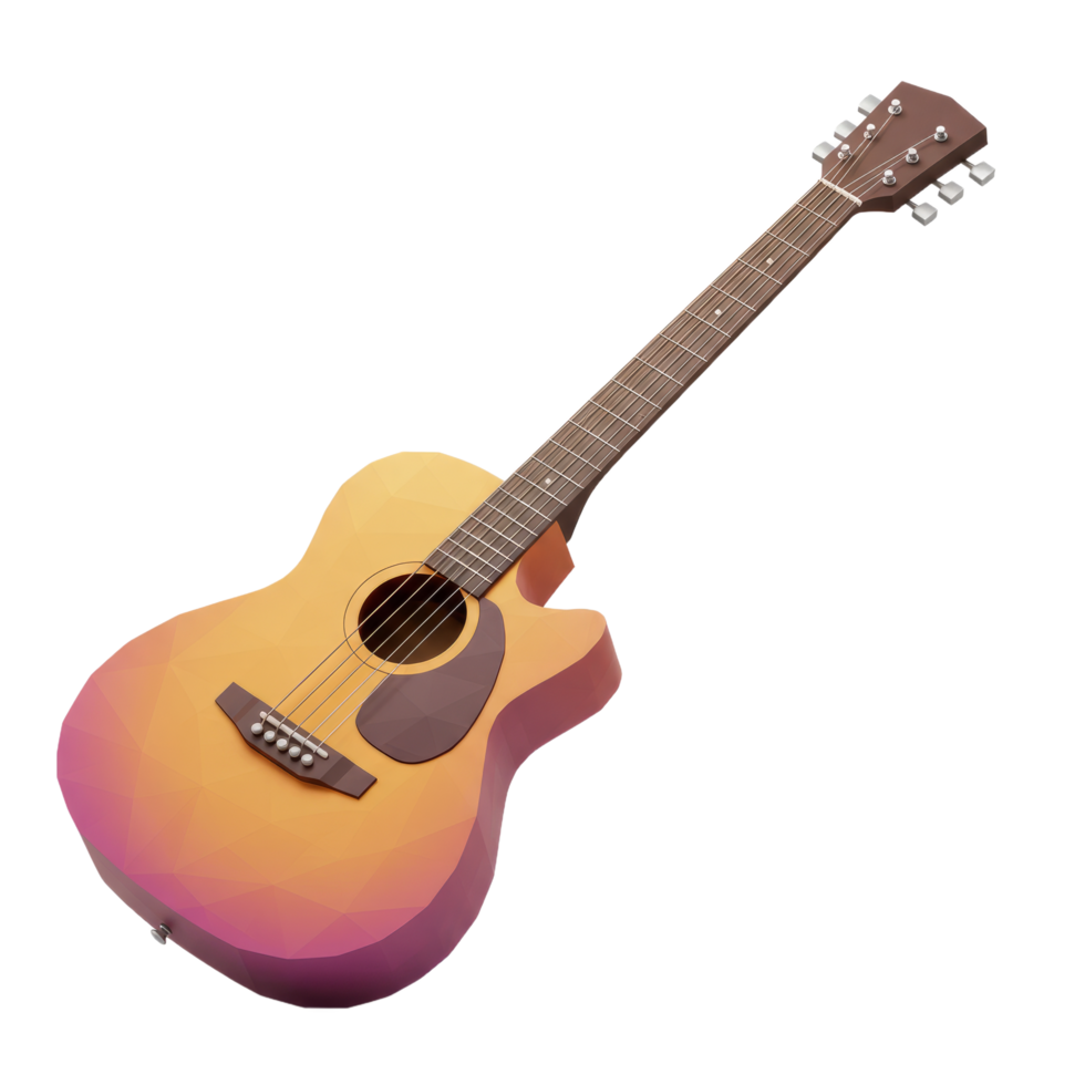 Orange And Pink Acoustic Guitar On Transparent Background png