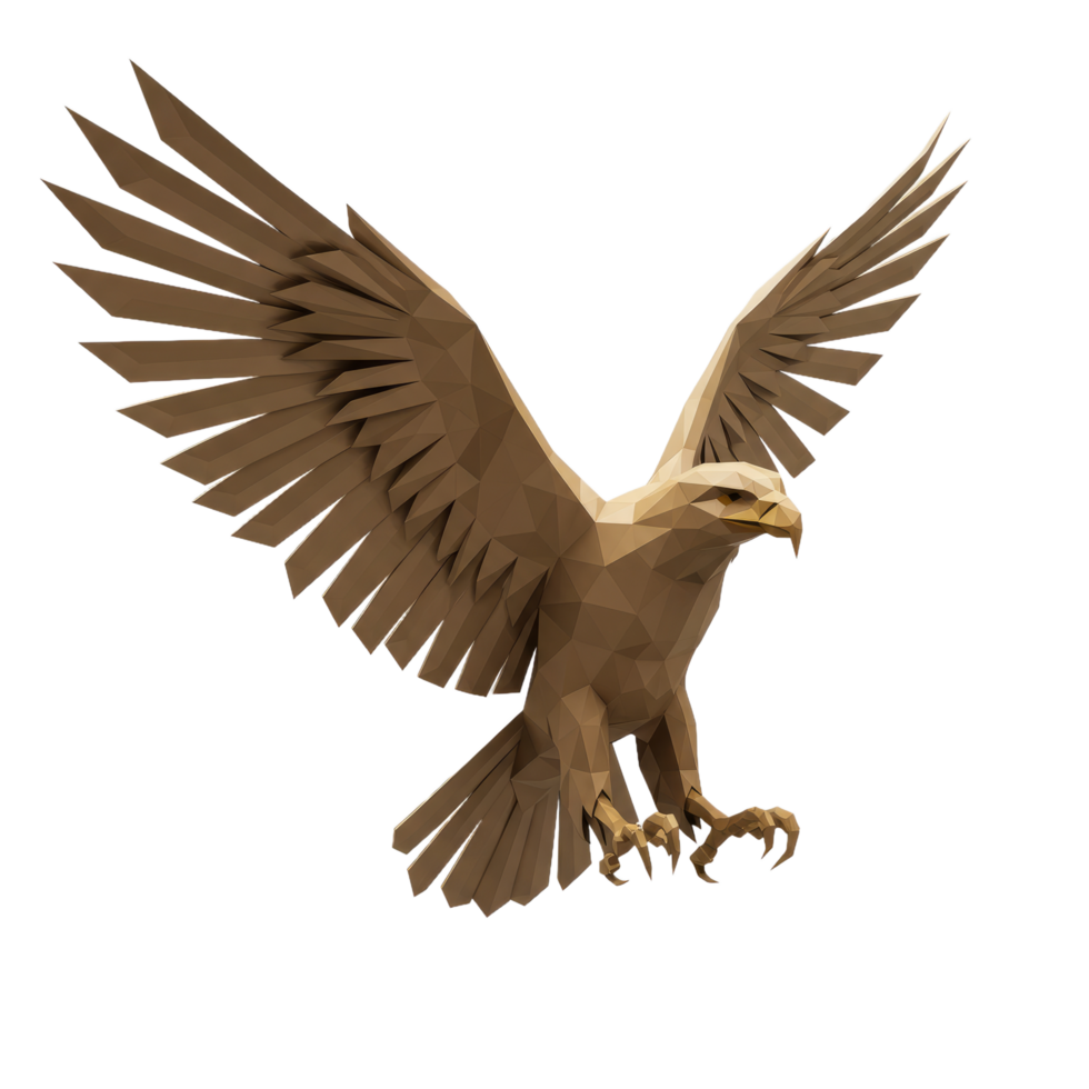Low Poly Bird In Flight Geometric Brown Avian On Dark Background png