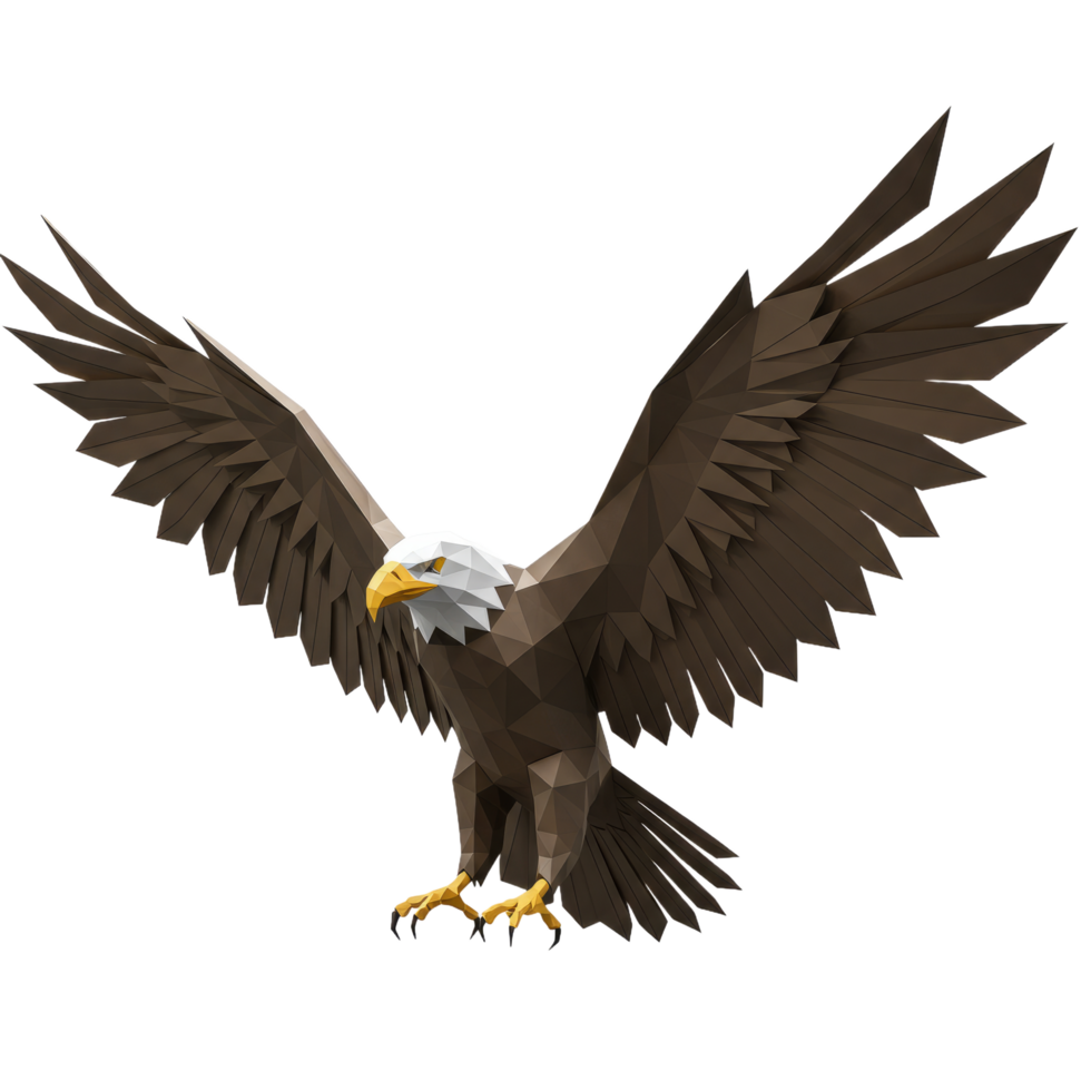 Majestic Brown And White Bird Of Prey In Flight Low Polygon 3D Render png