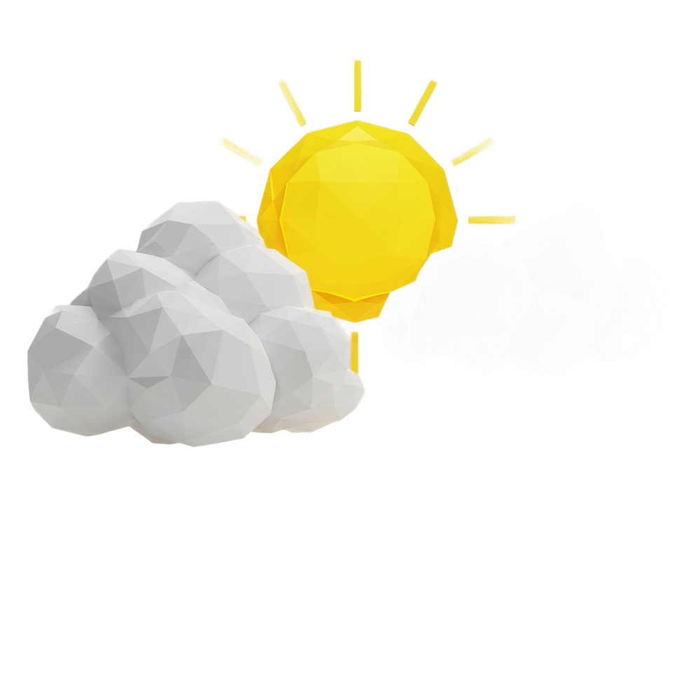 Bright Sun and Cloudy Sky Low Poly Illustration png