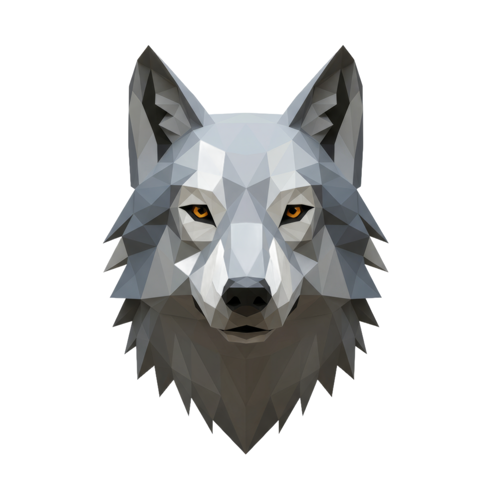Geometric Low Poly Wolf Head Portrait, Gray and White, Abstract Animal png