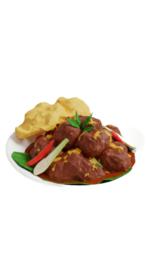 Brown Meatballs in Yellow Curry Sauce on a White Plate png