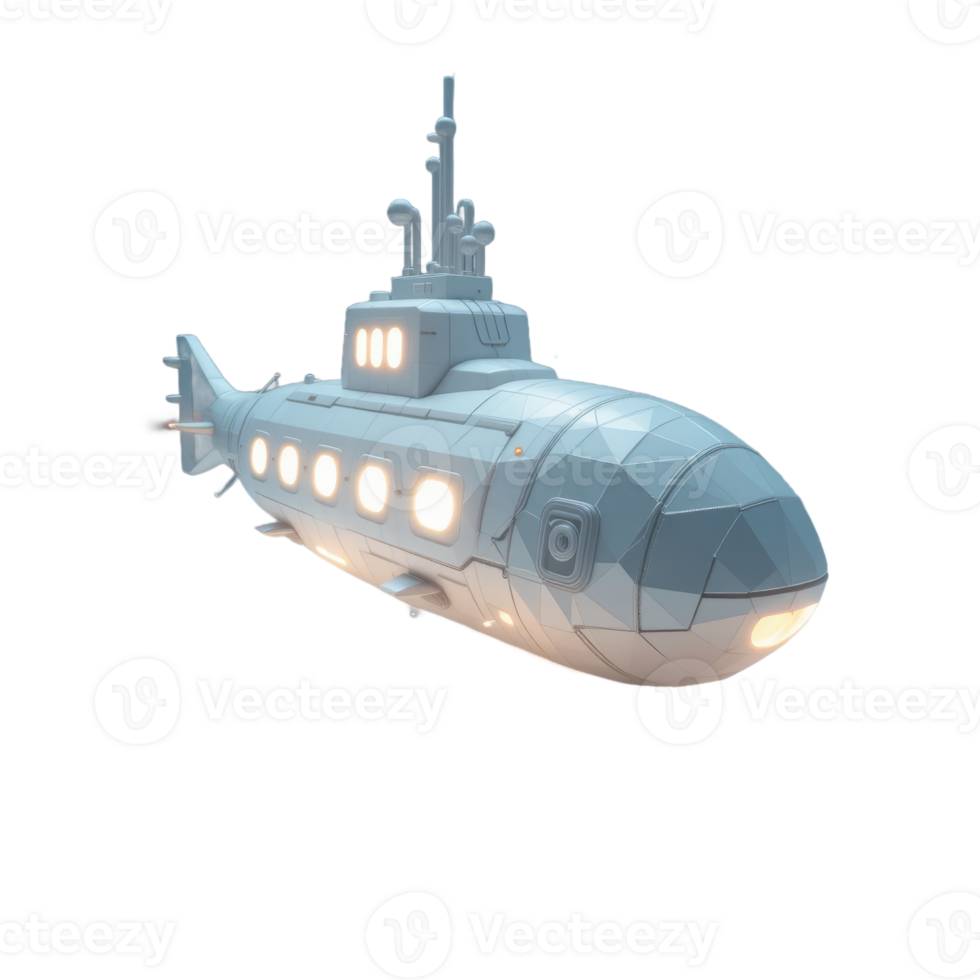 Submarine 3D Model On Transparent Background png