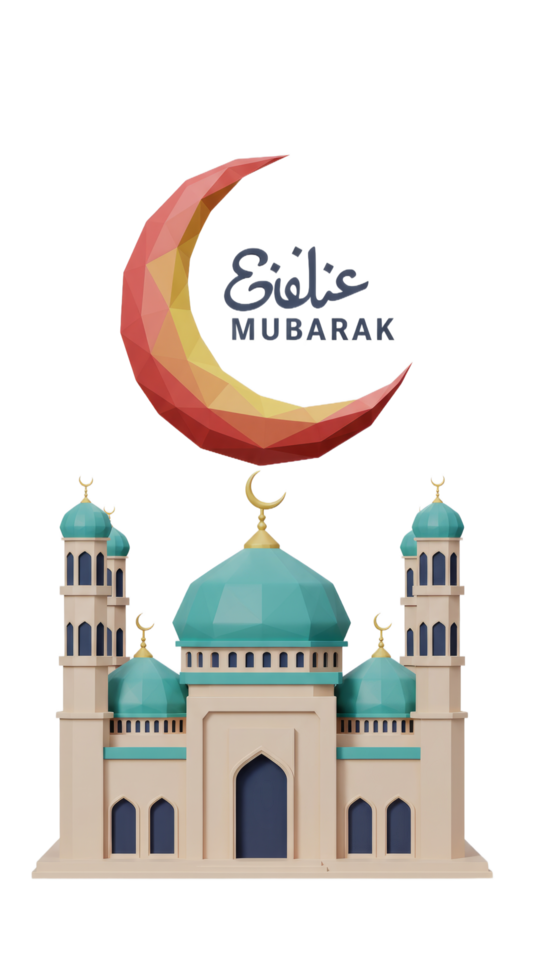 Islamic Celebration Mosque 3D Model With Crescent Moon png