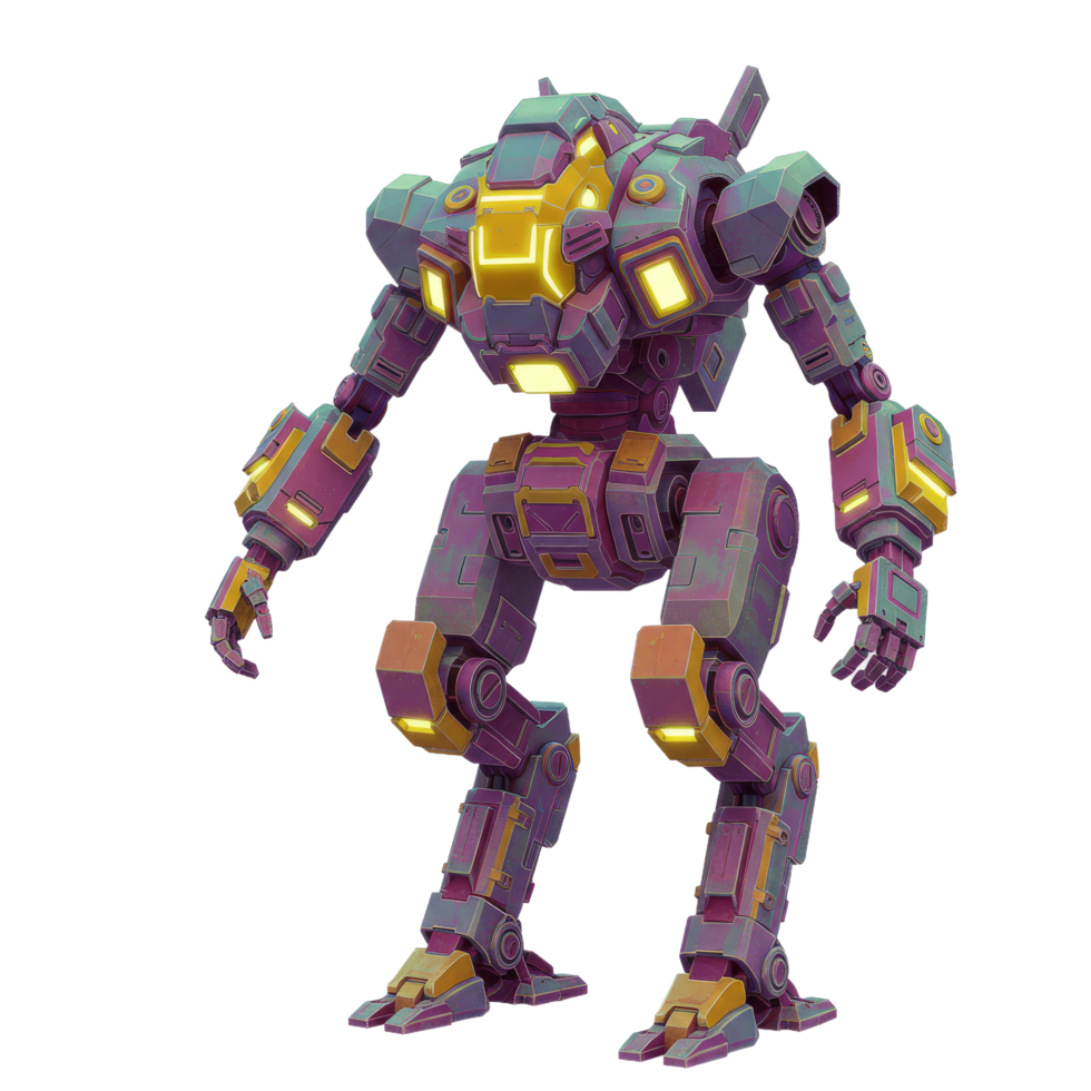 Pixel Art Purple And Gold Robot On Transparent Background png