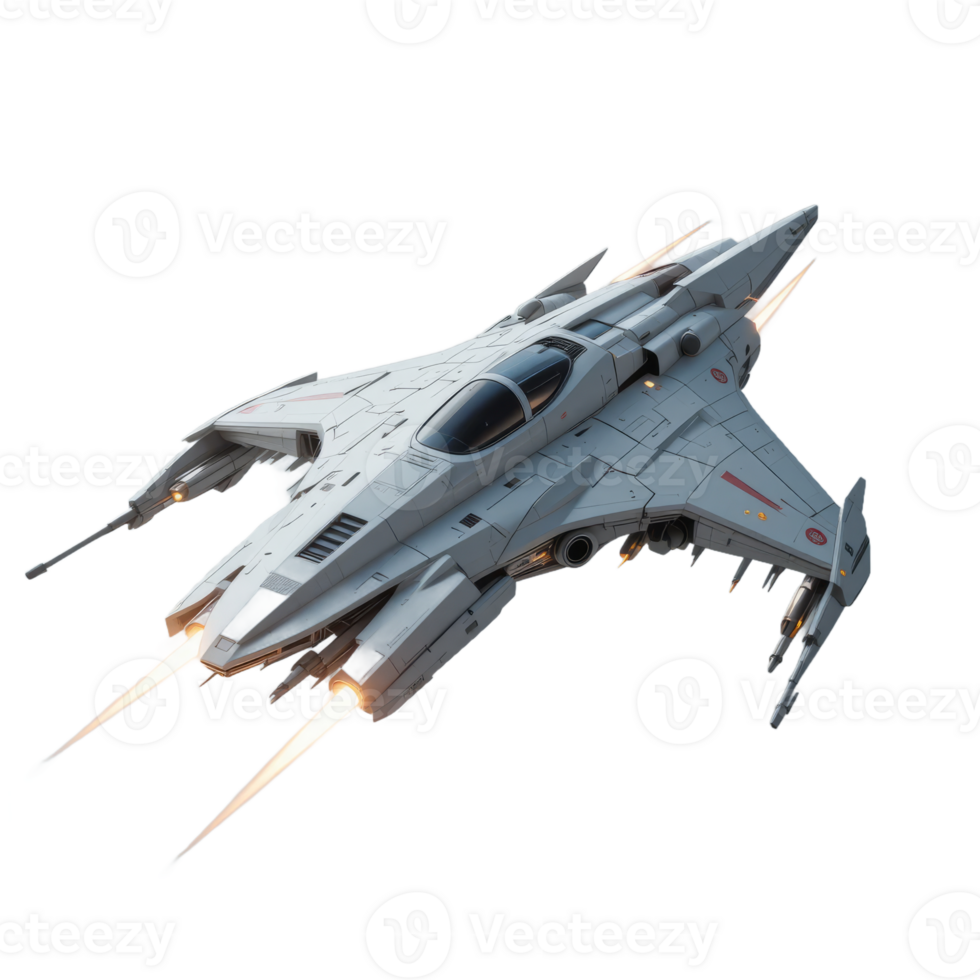 Futuristic White Spaceship In Flight Against Transparent Background png